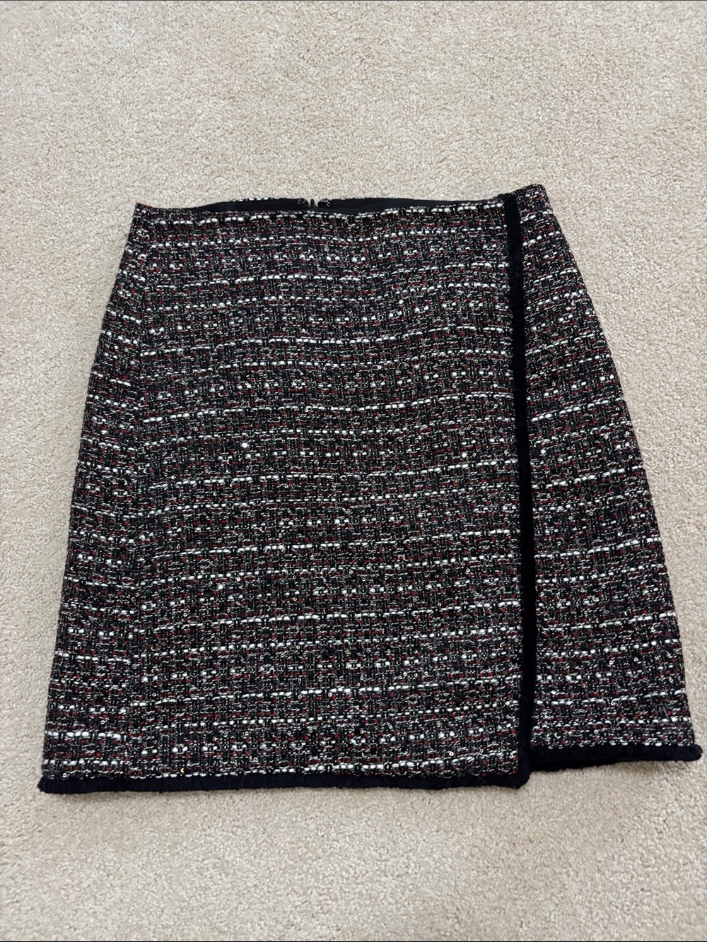LOFT Black Tweed Mini Skirt with Red & White Flecks